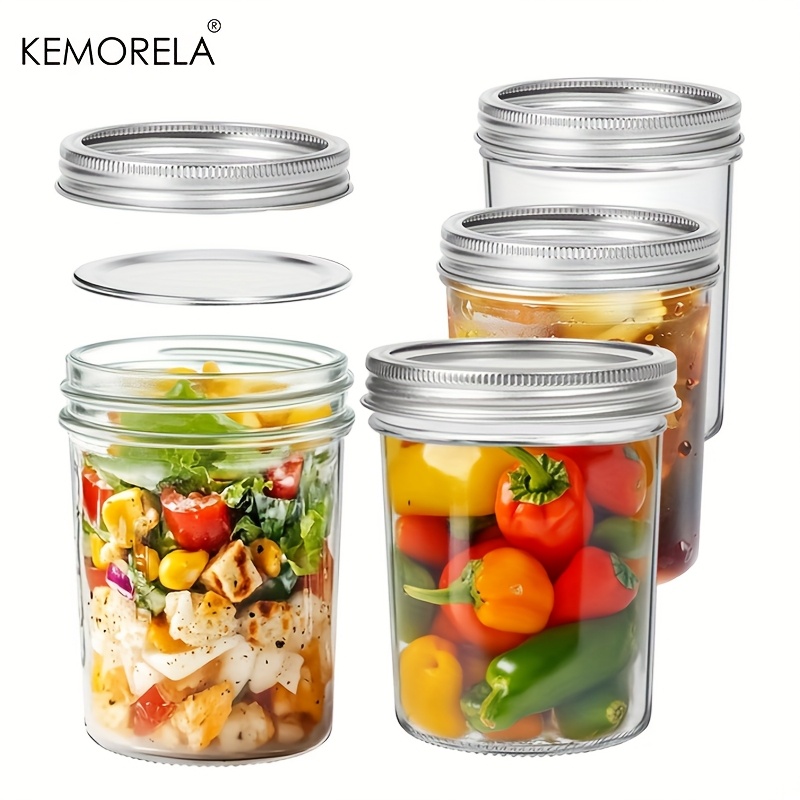 Mason Jar 8Oz - KEMORELA 4個入り メイソンジャー 350ml 蓋付き 透明シール
