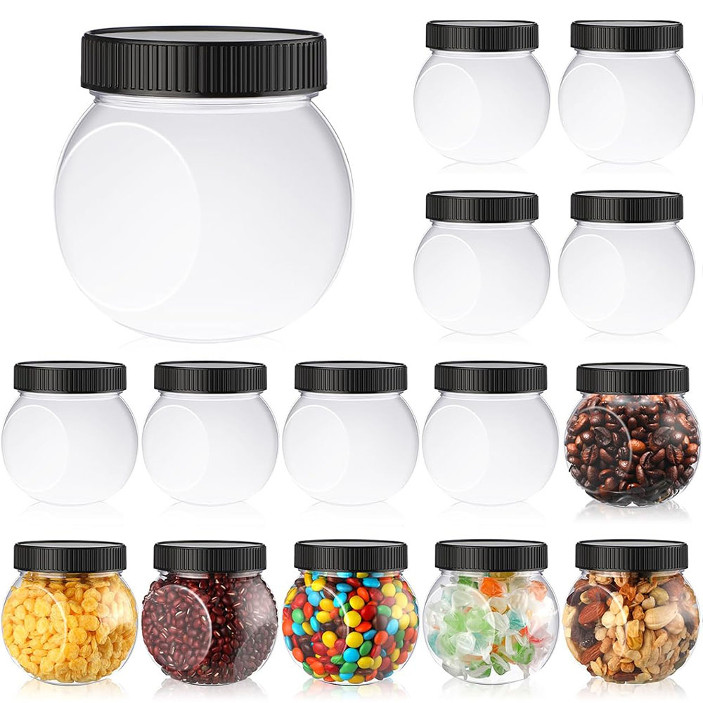Mason Jar 8Oz - 蓋付きプラスチックキャンディージャー サイドクッキージャー バルクキッチンカウンター クリアクッキー容器 広口キャンディー保存瓶 キャンディー用