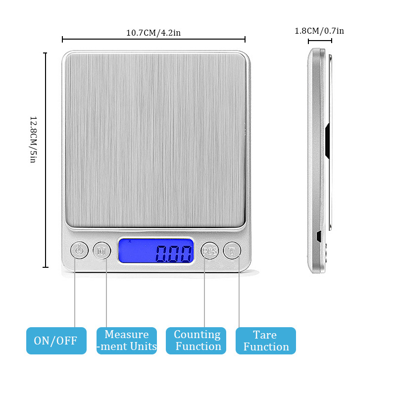 Candle Wax Scale - デジタル電子体重計、キッチンバランス、シルバー、2トレイ、ポケットスケール、ジュエリー、食品、3kg、0.1g、500g、0.01g