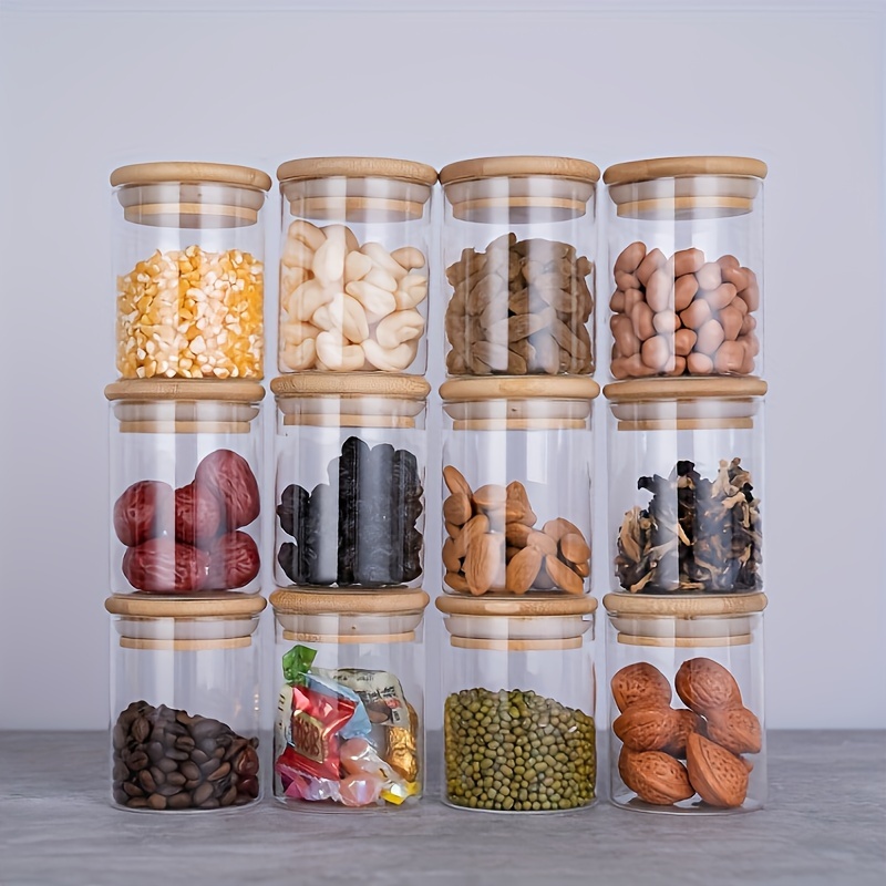 竹蓋付きガラススパイスジャー12個、黒いラベル付き8オンス気 - Mason Jar 8Oz のレビューと価格