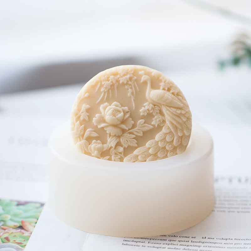 孔雀の花柄シリコン石鹸型フレキシブル手作りラウンド石鹸キャン - Candle Supplies Store のレビューと価格