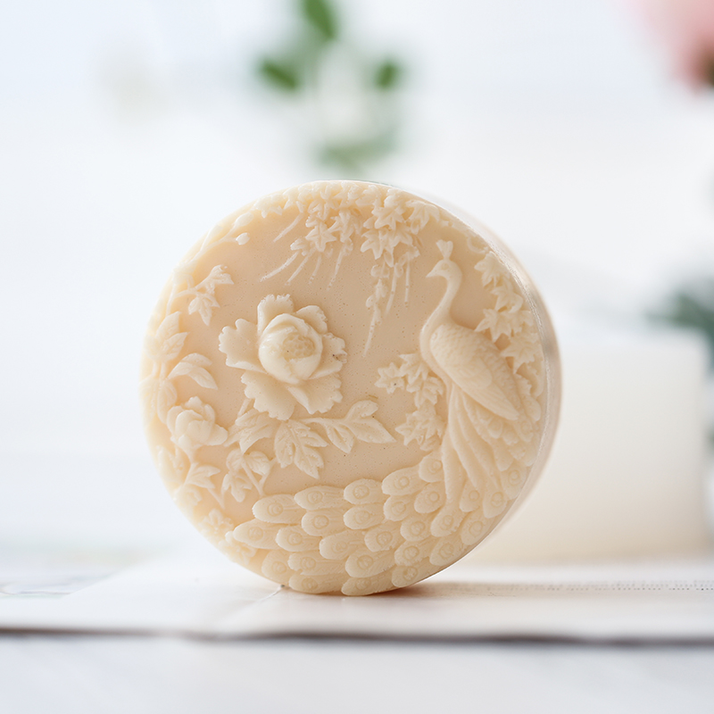 孔雀の花柄シリコン石鹸型フレキシブル手作りラウンド石鹸キャン - Candle Supplies Store のレビューと価格