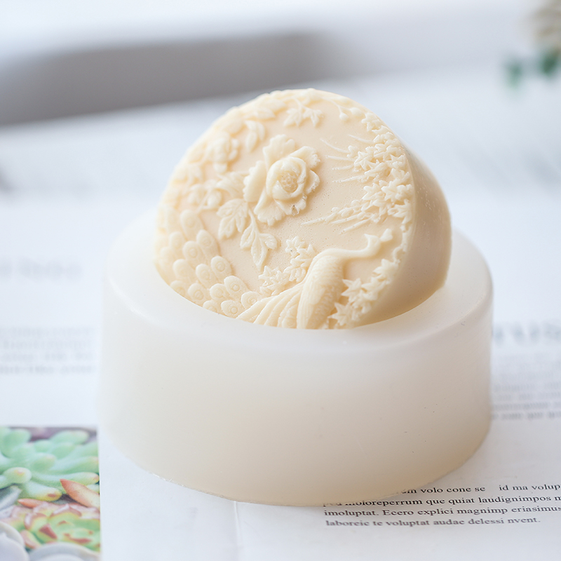 孔雀の花柄シリコン石鹸型フレキシブル手作りラウンド石鹸キャン - Candle Supplies Store のレビューと価格