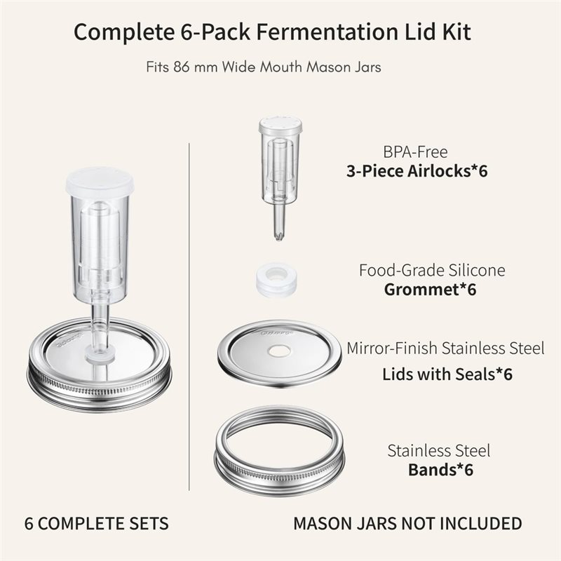 DTEW-発酵用蓋 8～64オンスの広口メイソンジャー用、発 - Mason Jar 8Oz のレビューと価格